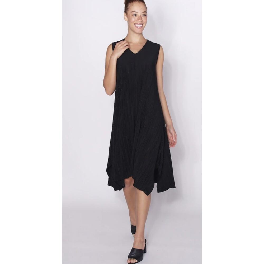 Wynne Layers Women's Summer Plisse Knit Sleeveless Dress Black Oversized Sz XS
